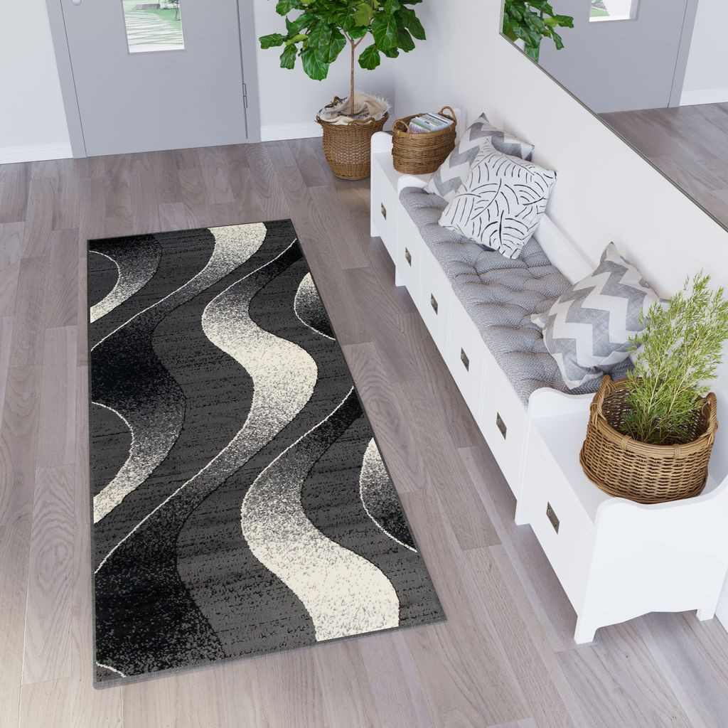 Läufer Teppich Flur Schlafzimmer Kurzflor Modern Design Kurzflor Dunkelgrau  Ökotex 60 X 200 in Teppich Läufer Schlafzimmer